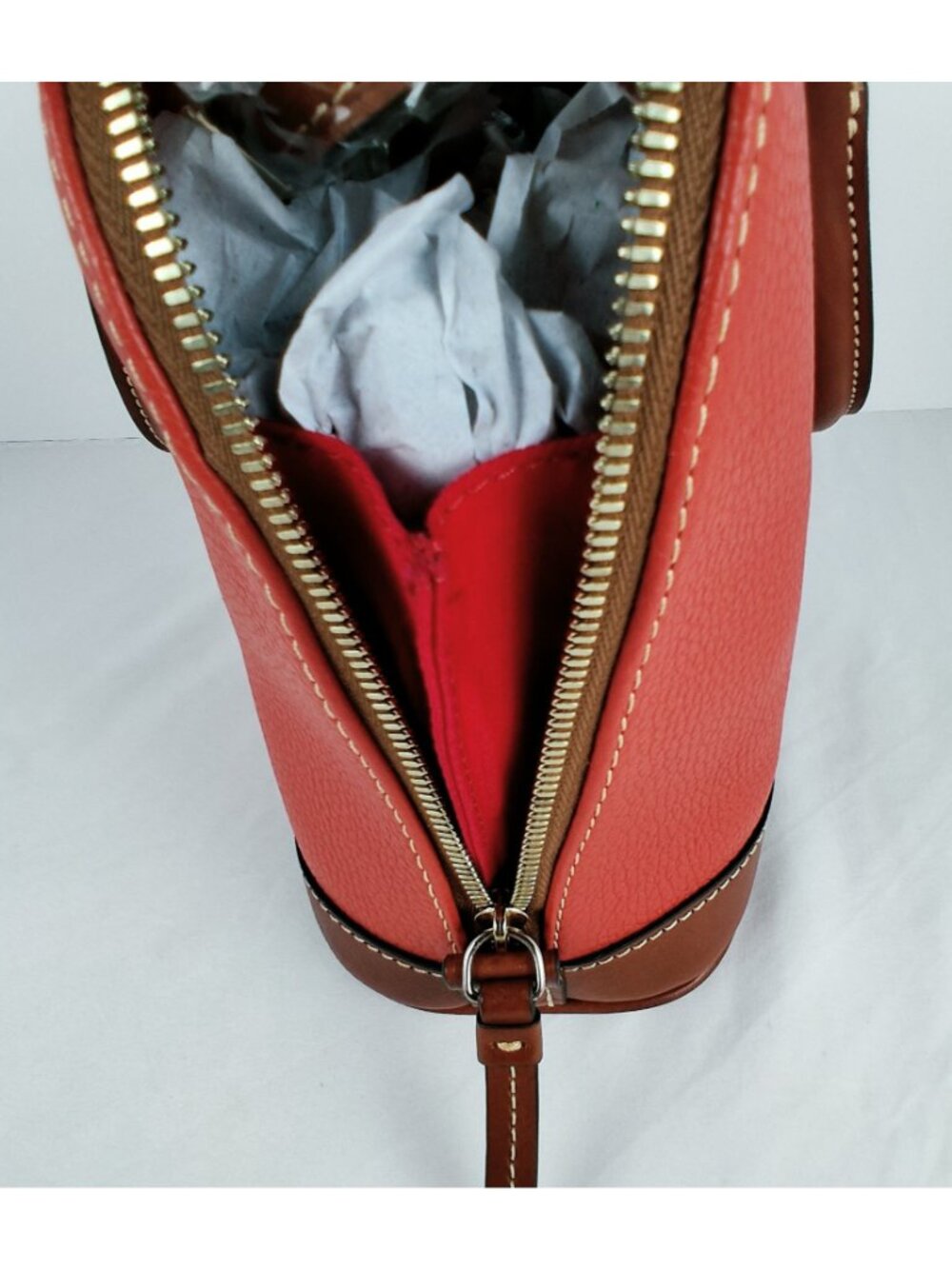 Dooney & Bourke Pebble Leather Domed Dark Salmon Satchel / Cross Body NWT - Picture 14 of 16